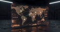A futuristic holographic display shows a world map with interconnected data points and graphs Royalty Free Stock Photo