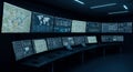 Global Network Monitoring Center A modern network operations center with multiple large screens displaying realtime data and Royalty Free Stock Photo