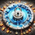 Global network security. Cyber Safety, Key, Closed padlock Royalty Free Stock Photo