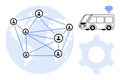 Global Network and Smart Transportation Concept with Nodes, Connections, and Autonomous Vehicle Royalty Free Stock Photo