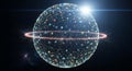 Global network sphere with data connections and artificial intelligence icons in space Royalty Free Stock Photo