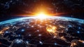 Global Network Sunrise Earth\'s Connected World, Digital Connectivity, Global Network globalization, internet Royalty Free Stock Photo