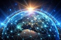 Global network sunrise, space background, connection, digital future Royalty Free Stock Photo