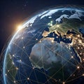 Global network visualization Earth, communication and digital connectivity Royalty Free Stock Photo
