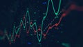 Global network of world big data, financial profit and loss curve, background for business, monitor screen in perspective