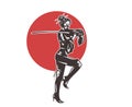 Woman with katana samurai ninja silhouette japan logo