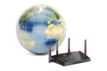 Global networking connection concept, earth with modern router. Royalty Free Stock Photo