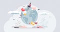 Global networking and data connection around globe tiny person concept Royalty Free Stock Photo