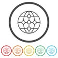 Global networking icon. Set icons in color circle buttons Royalty Free Stock Photo