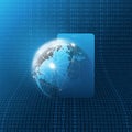 Global Networks Design with Network Mesh, Earth Globe and Smartphone Silhouette on Binary Code Pattern Background Royalty Free Stock Photo