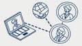 Global Online Collaboration, Laptop with Connected Users, Digital Network, vector design Generative AI Royalty Free Stock Photo