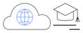 Global Online Education Concept with Cloud Technology and Graduation Cap Royalty Free Stock Photo