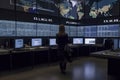 Global Operations Expert: A Woman Manages a High-Tech Control Center with Real-time Surveillance, ai generative