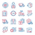 Global parcel delivery icon set, outline style