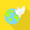 Global peace pigeon icon, flat style