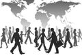 Global People walk world population silhouettes Royalty Free Stock Photo