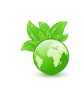 Global planet and eco green leaves isolated on whi