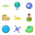 Global policy icons set, cartoon style Royalty Free Stock Photo