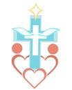 Global praying church cross logo concept