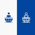 Global Process, Business, International, Modern Line and Glyph Solid icon Blue banner Line and Glyph Solid icon Blue banner