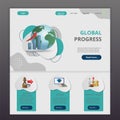 Global progress flat landing page website template. Tactical advantage, lessons, employee wages. Web banner with header