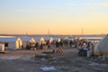 Global refugee crisis concept, tent camp for refugees