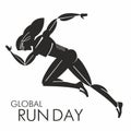 Global run day. Strong woman athlete runs. Stylized silhouette