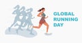 Global running Day in June, vector banner design. Run with the whole world, quote. Training outdoor in a park