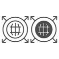 Global sales business line and solid icon. Earth globe and arrows symbol, outline style pictogram on white background Royalty Free Stock Photo