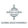 Global sales channels vector line icon, linear concept, outline sign, symbol