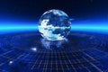 Global satellite communication showing big data being transmitted across the world while using the internet