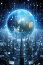 Global satellite communication showing big data being transmitted across the world while using the internet