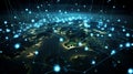 Global satellite communication showing big data being transmitted across the world while using the internet