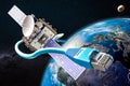 Global satellite internet service concept, 3D rendering