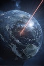 global satellite network is disrupted by powerful laser beam in space, creating dramatic and futuristic scene