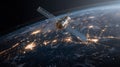 Global Satellite Network with Illuminated Connection Lines Over Earth, Symbolizing Telecommunications and Data Transfer Royalty Free Stock Photo