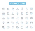 Global science linear icons set. Discovery, Innovation, Exploration, Advancement, Research, Technology, Breakthrough Royalty Free Stock Photo