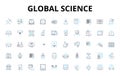 Global science linear icons set. Discovery, Innovation, Exploration, Advancement, Research, Technology, Breakthrough Royalty Free Stock Photo