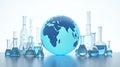 Global science research and development concept with beakers and world globe for laboratory work Royalty Free Stock Photo