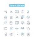 Global science vector line icons set. Global, Science, World, Geoscience, Physics, Chemistry, Biology illustration