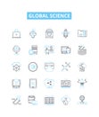 Global science vector line icons set. Global, Science, World, Geoscience, Physics, Chemistry, Biology illustration