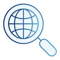 Global search flat icon. Earth and magnifying glass blue icons in trendy flat style. Magnifyer and planet gradient style