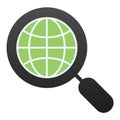 Global search flat icon. Earth and magnifying glass color icons in trendy flat style. Magnifyer and planet gradient