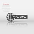 Global search icon in flat style. Website address vector illustration on white isolated background. WWW network business concept Royalty Free Stock Photo