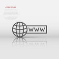 Global search icon in flat style. Website address vector illustration on white isolated background. WWW network business concept Royalty Free Stock Photo