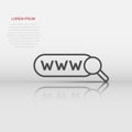 Global search icon in flat style. Website address vector illustration on white isolated background. WWW network business concept Royalty Free Stock Photo