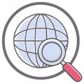 Global search icon with globe and magnifying glass inside circle, internet browsing illustration Royalty Free Stock Photo
