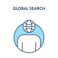 Global search icon. Vector illustration of a human icon with a globe instead of a head. Represents concept of global world Royalty Free Stock Photo