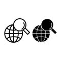 Global search line and glyph icon. Magnifying glass and globe vector illustration isolated on white. Searching outline Royalty Free Stock Photo