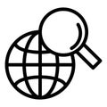 Global search line icon. Magnifying glass and globe vector illustration isolated on white. Searching outline style